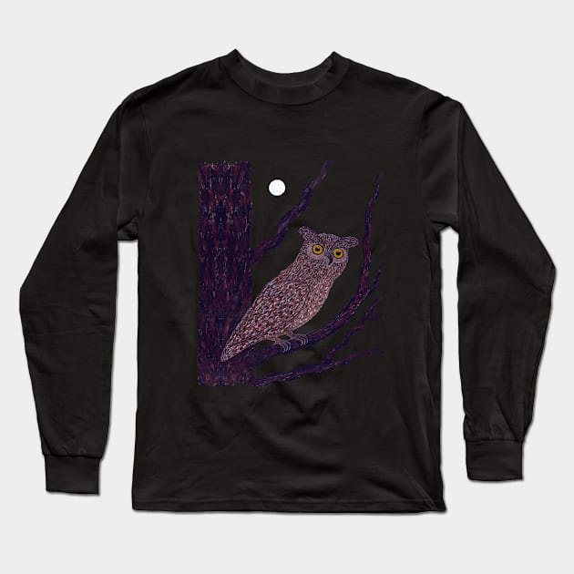 The Watchful Night - Owl design Long Sleeve T-Shirt by Vasile Luciu